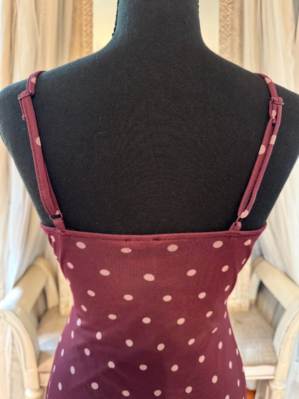 Planet Heart Burgundy Polka Dot Mesh Maxi Dress S NWOT - Picture 4 of 11